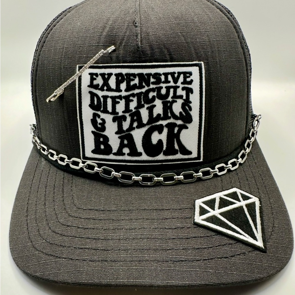 Gray Chain-Embellished Cap
